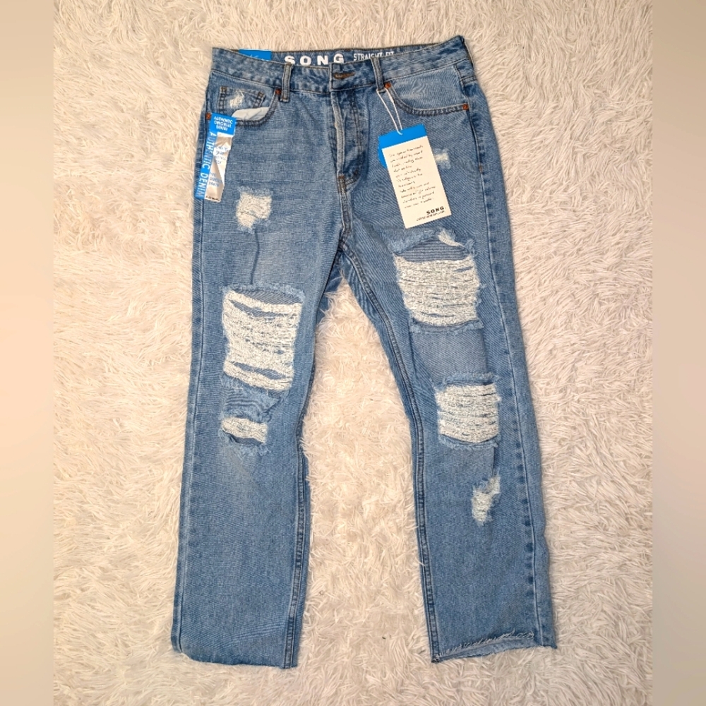 S.O.N.G. denim juniors distressed, straight fit jeans